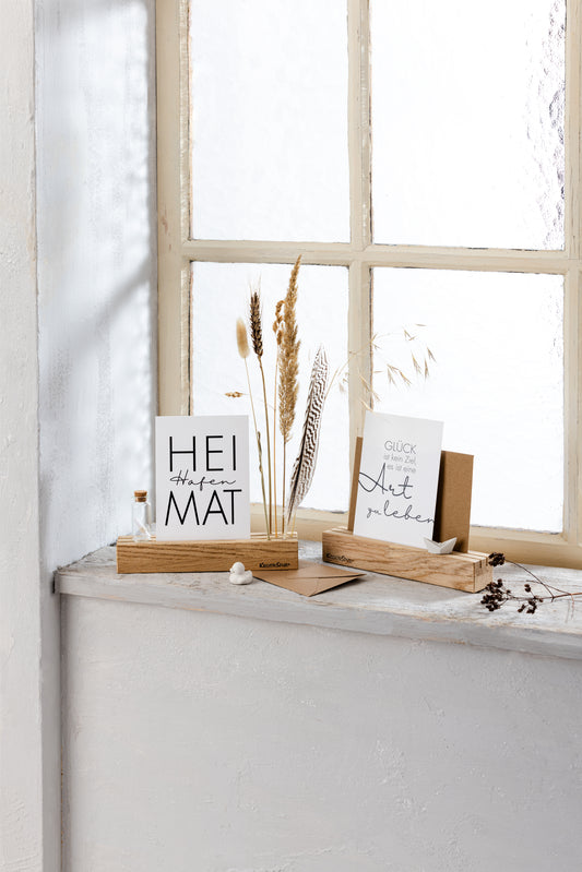 Bilderhalter, Kreativspur, Heimat, Heimathafen, Postkarte, Kartenhalter, Kreativspur, Postkartenhalter, Schiff, Boot, Ente, Feder, Trockenblumen, Herz, Postkarte, Heimat, Fotohalter