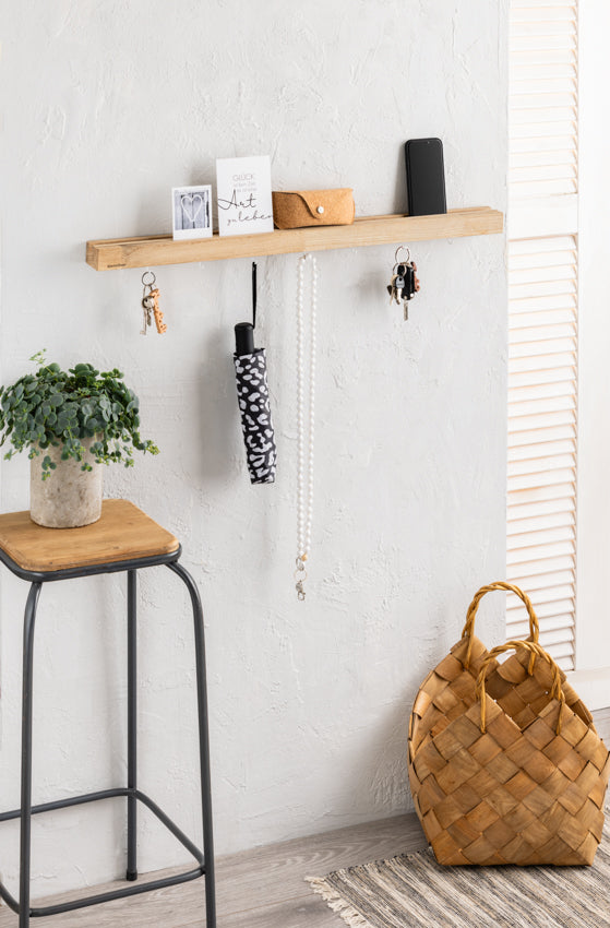 Handgefertigtes Multiboard aus massiver Eiche mit natürlicher Maserung, schlichtes und dezentes Wanddesign als Schlüsselhalter und Organizer für Flur, Diele, Küche oder Büro, geeignet für Schlüssel, Postkarten, Brillen; Handyketten und Ladekabel, hochwertiges Unikat aus einer Manufaktur in der Pfalz